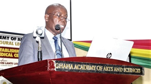 Aaron Lante Lawson (left), FGA, Professor of Human Anatomy, delivering his inaugural lecture at the Ghana Academy of Arts and Sciences in Accra. Picture: ESTHER ADJORKOR ADJEI